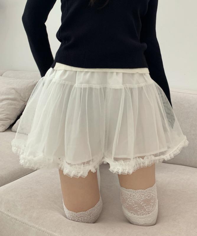 샤 레이스 프릴 밴딩 미니 플레어 튜튜 스커트 (WHITE,BLACK 2COLORS!)