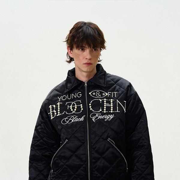 Pearl Studded Dia Quilting Padded Jacket