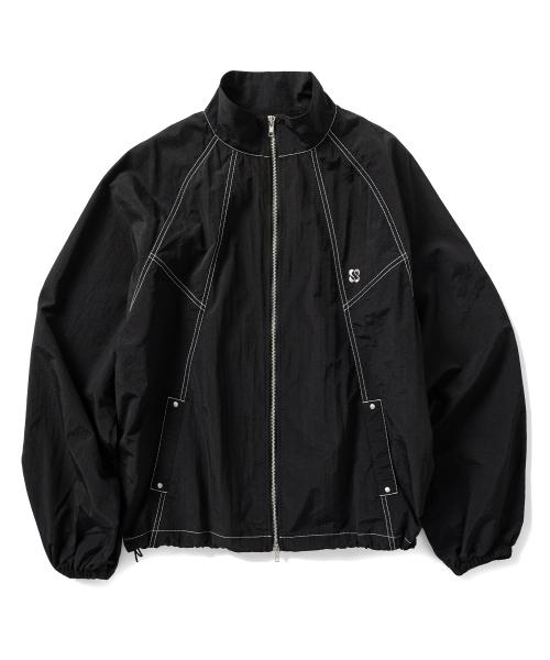스티치 절개 윈드브레이커 - 블랙
