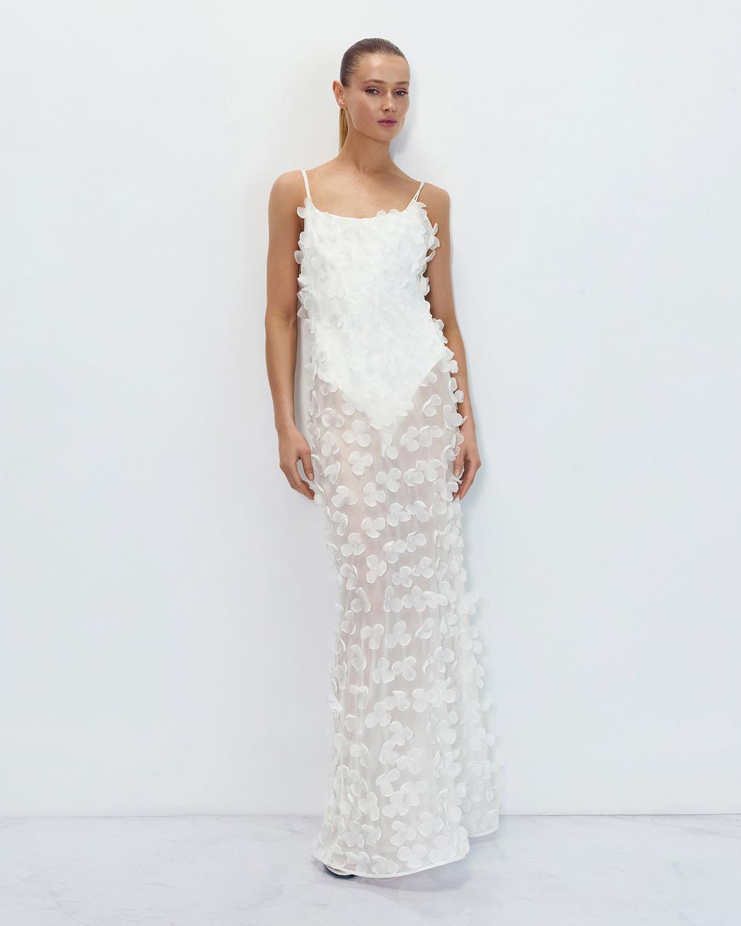 Maxi Chiffon Dress with Organza Trefoils