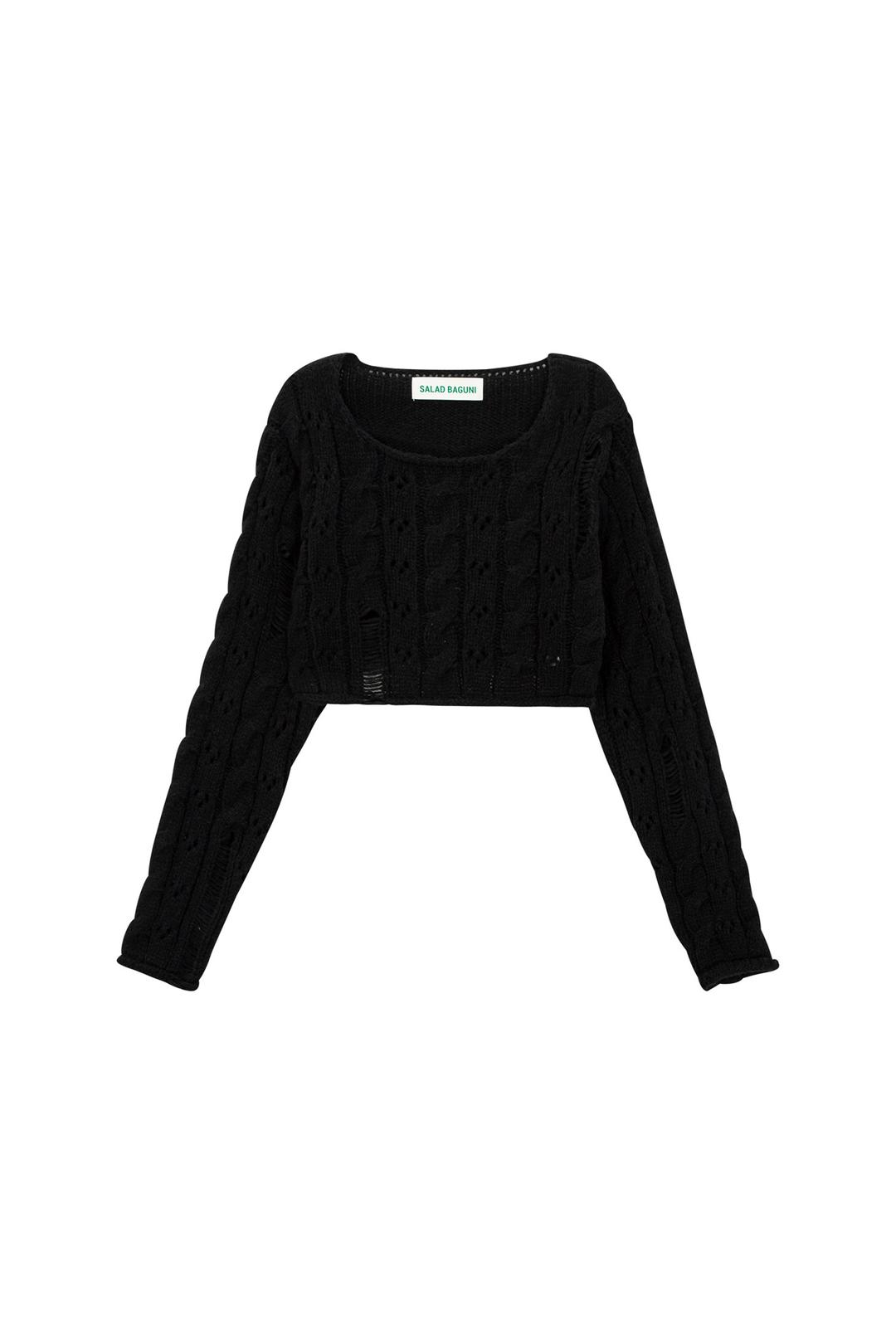Damaged Cable Cropped Pullover_black