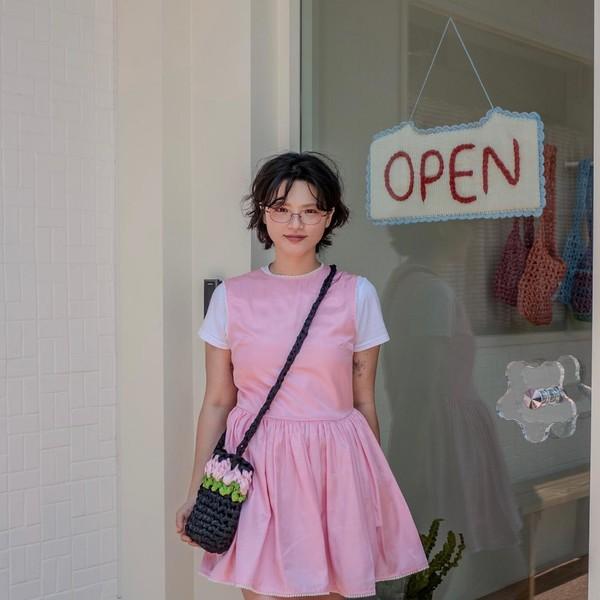 July lace satin dress _pink