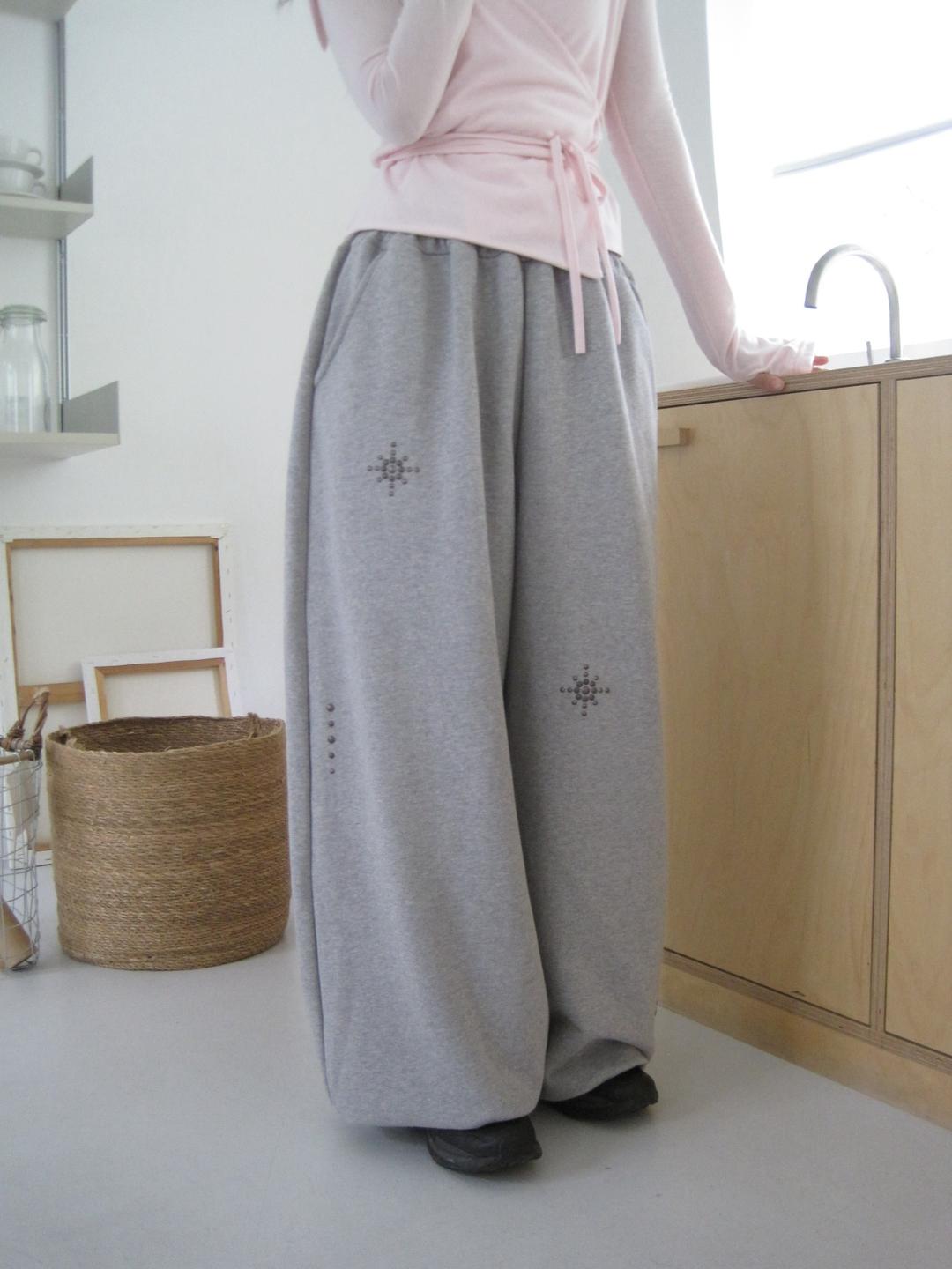 스터드 와이드 스웻 팬츠 (2color)