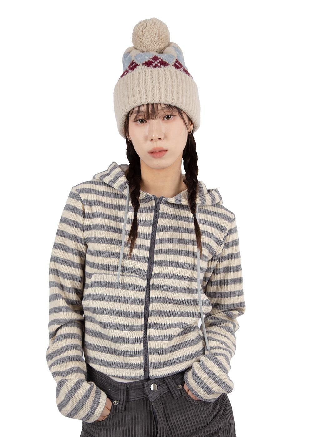 LAZY STRIPE HOOD ZIP-UP