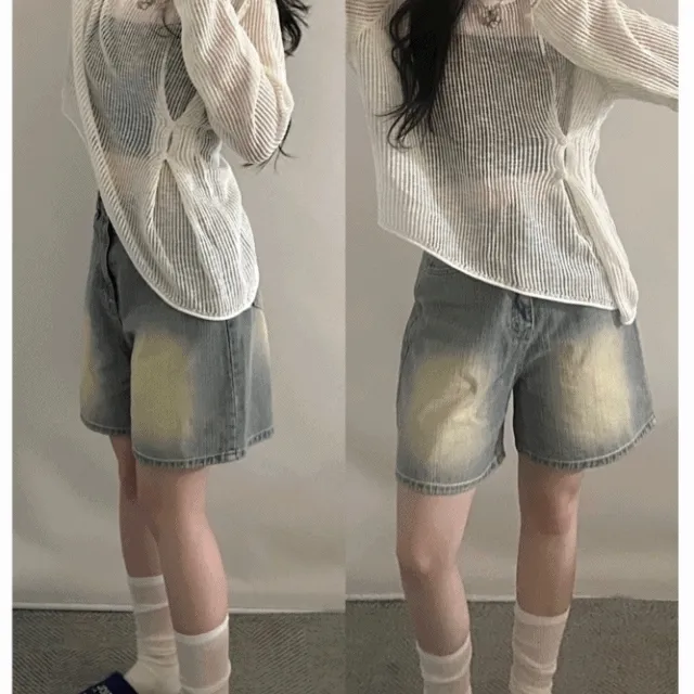 sand washing half denim 샌드 워싱 하프 데님