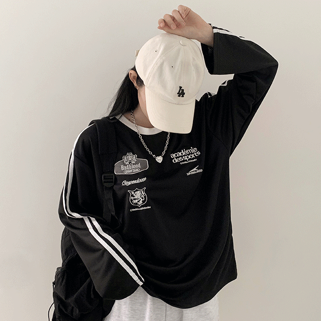 [44-77/빅사이즈] 블러드 배색 매쉬 긴팔 맨투맨 [스트릿/레이싱/캐주얼/블록코어룩/y2k/유니크]