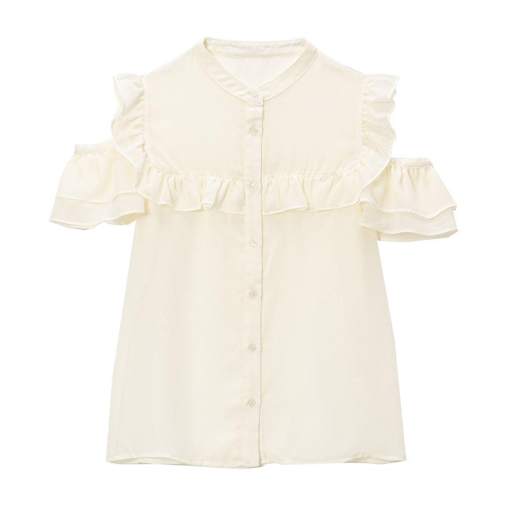 シアーフリルオフショルブラウス - ホワイト / M