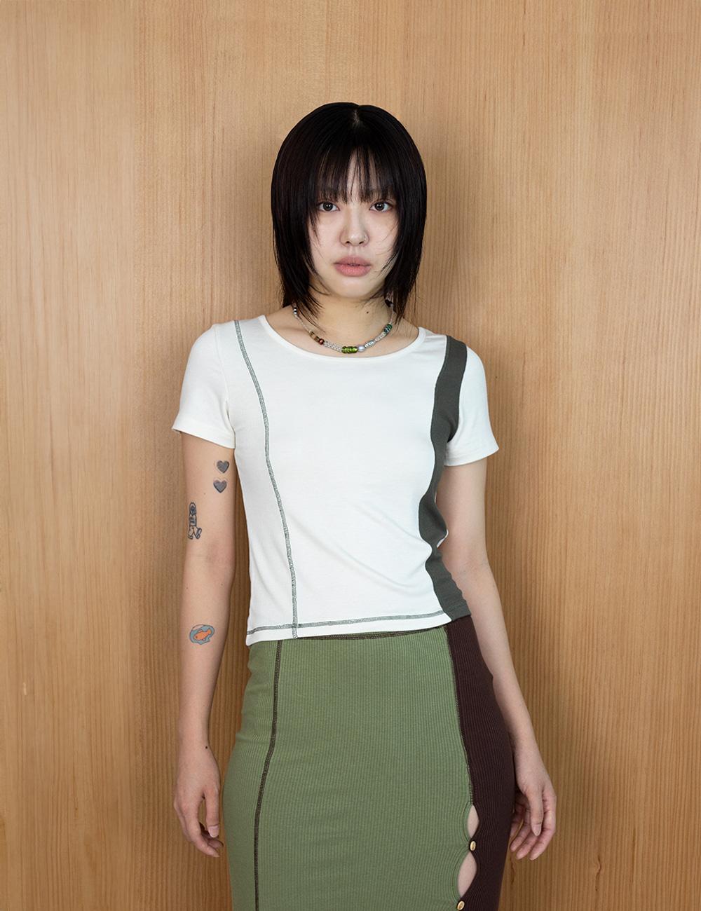 Line Rip Half Sleeve in Ivory