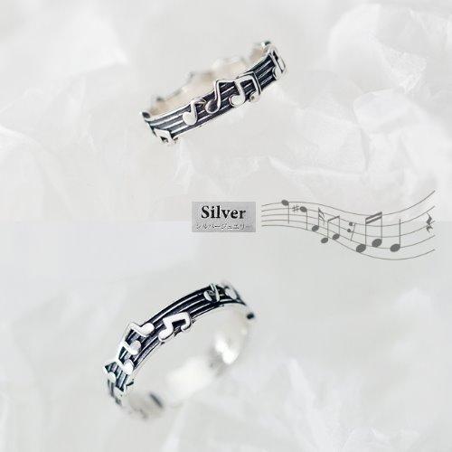 music note 은반지 [925 Sterling silver ring 오선지 뮤직 음표 멜로디 앤틱 실버 반지 free size] - 2차재입고