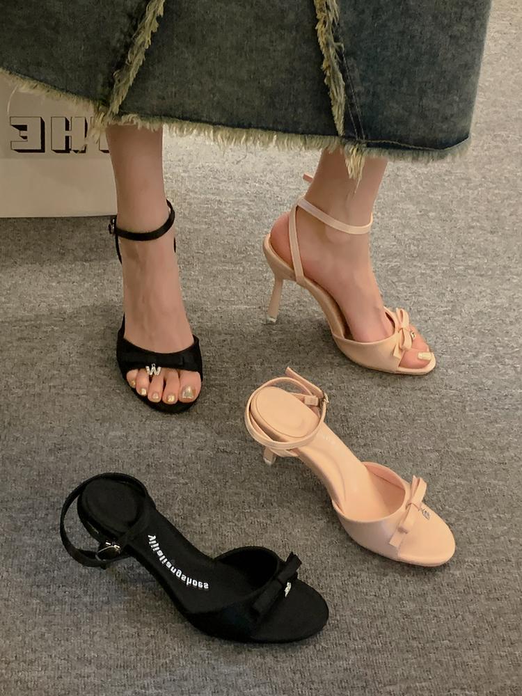 리본장식 스틸레토힐 발목스트랩 샌들힐 여성 패션 여름 오픈슈즈 하이힐