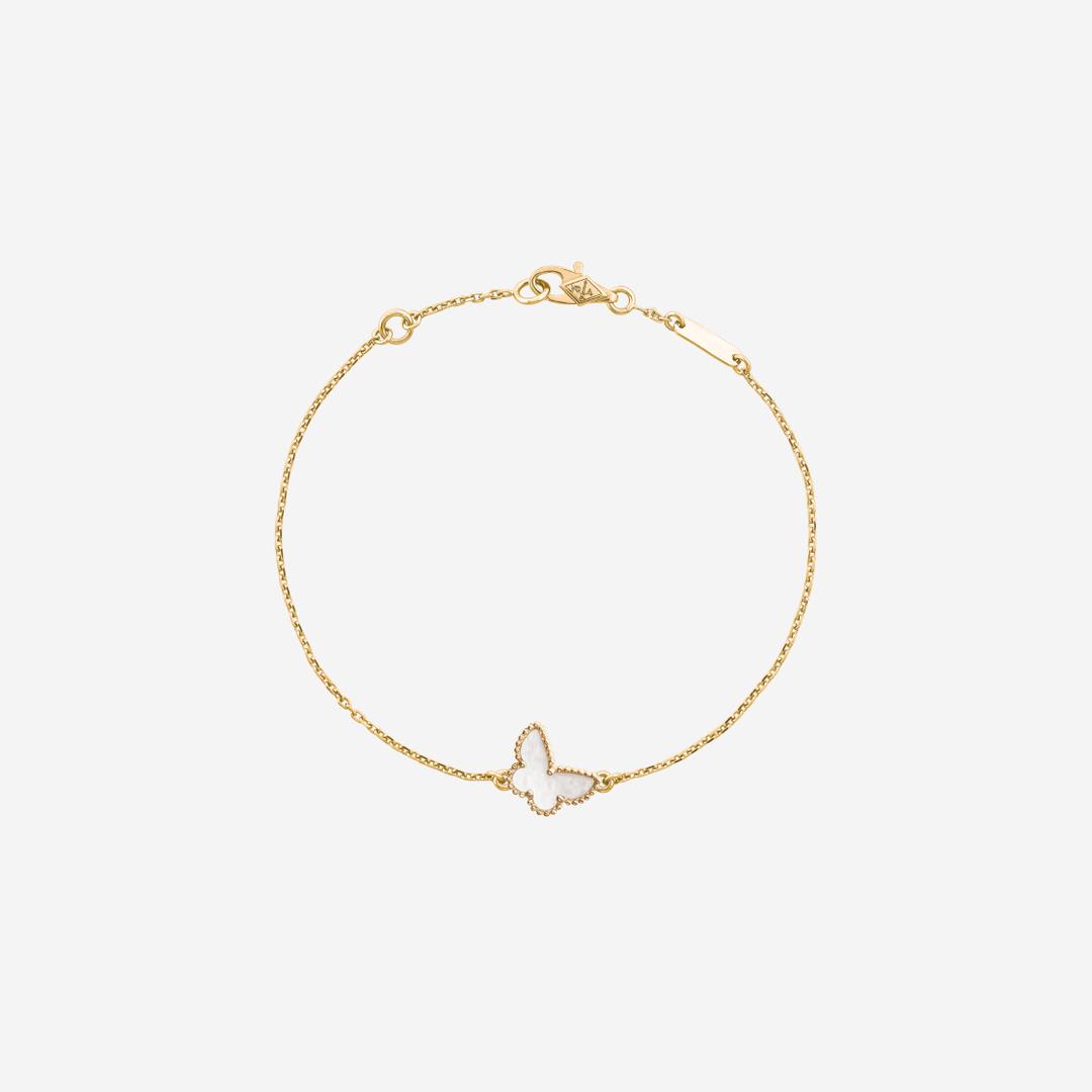 (W) Van Cleef & Arpels Sweet Alhambra Butterfly Bracelet Yellow Gold Mother of Pearl
