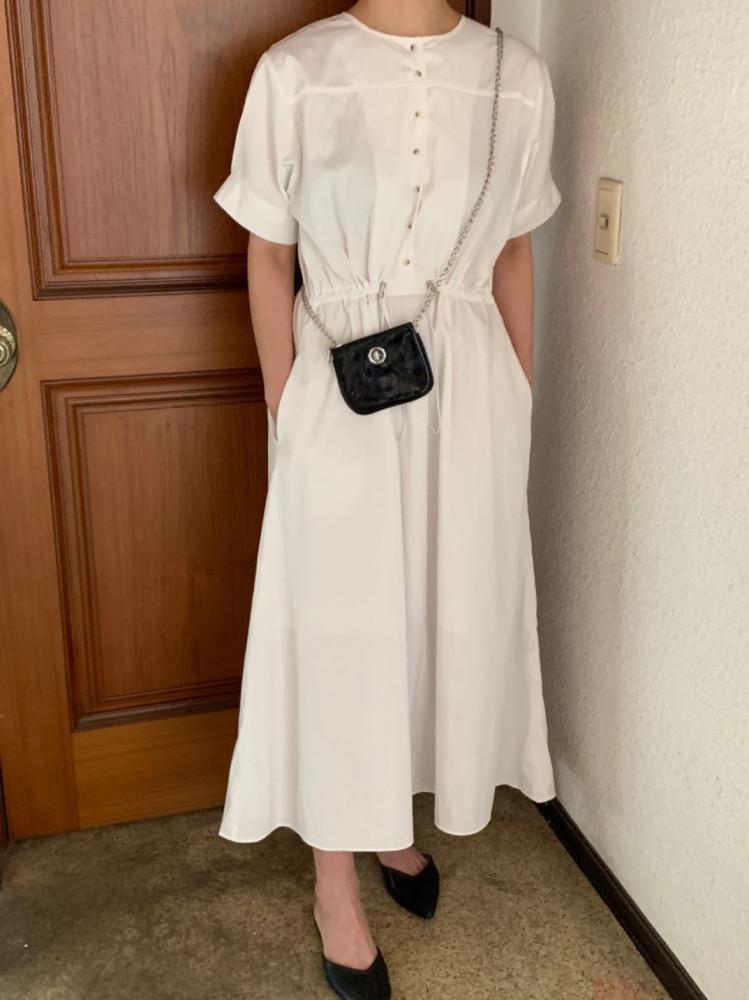 봄 여름 단추 허리스트링 롱원피스