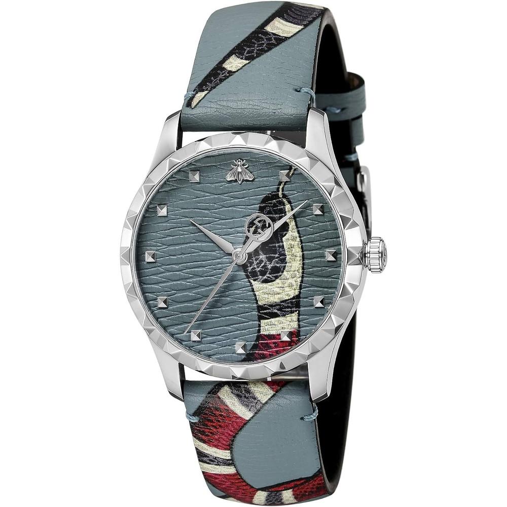 구찌 킹스네이크 가죽시계 쿼츠시계 블루 YA1264080