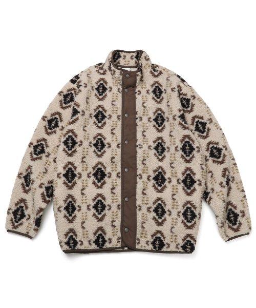 패턴 플리스 스냅 자켓_브라운