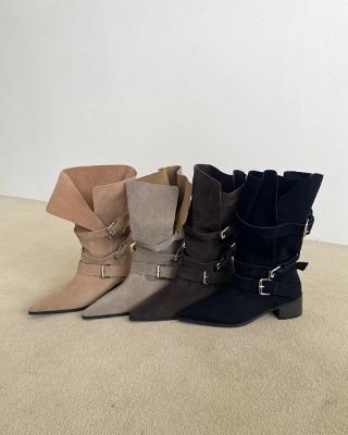 loose suede skinny boots (4color)