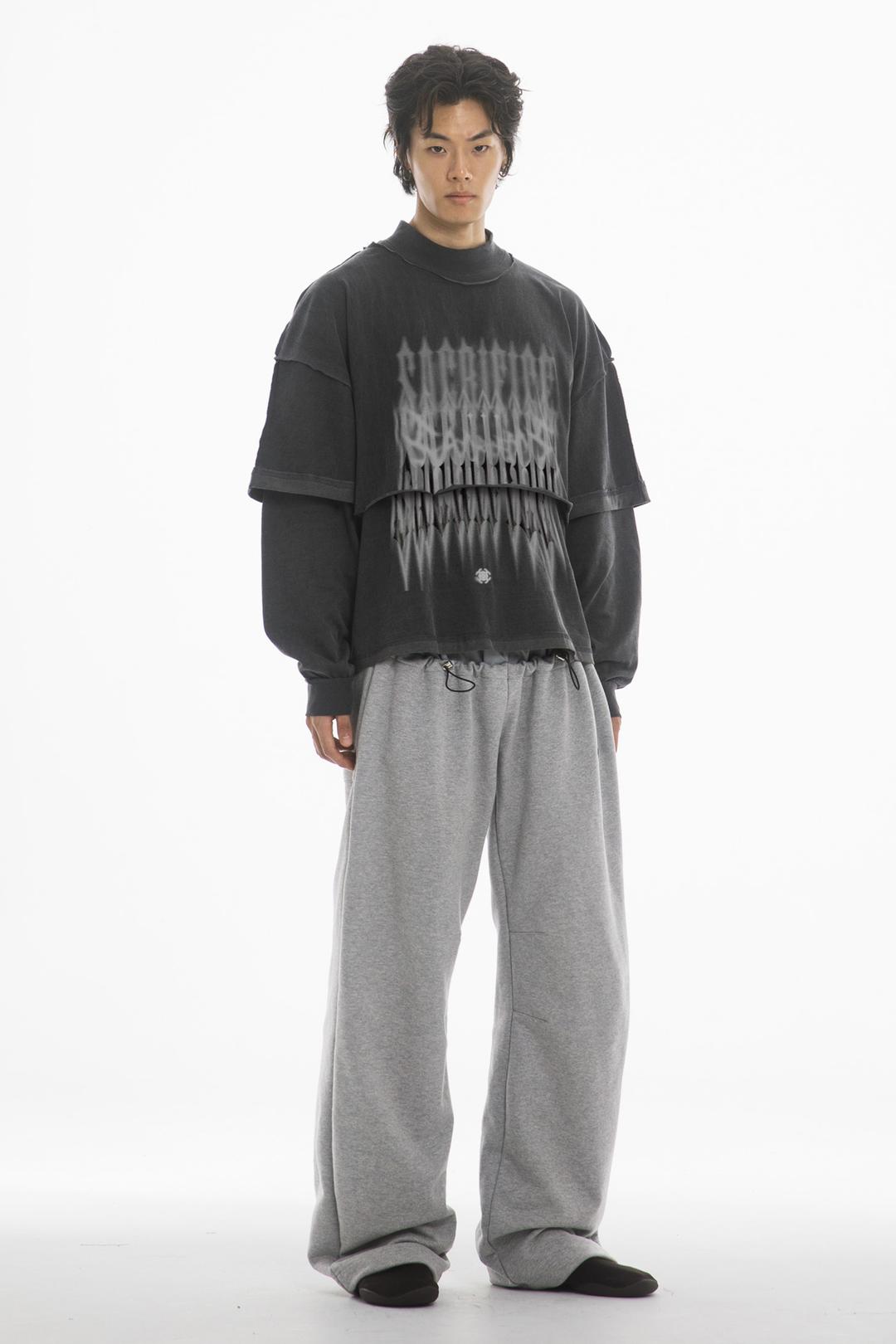 CHAOS LETTERING SHORT + LONG SLEEVE LAYERED SET - PIGMENT BLACK