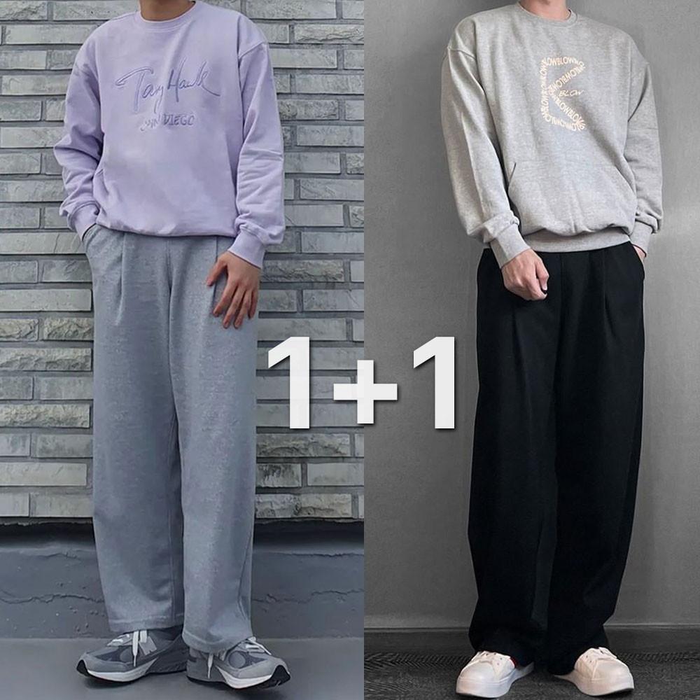 1+1 원턱 남자와이드팬츠 스웻팬츠 회색바지 와이드슬랙스