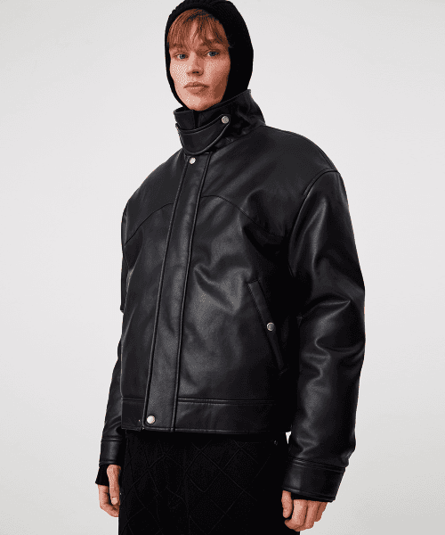 UNISEX Vegan Leather Goose-Down Puffer Blouson [Black]
