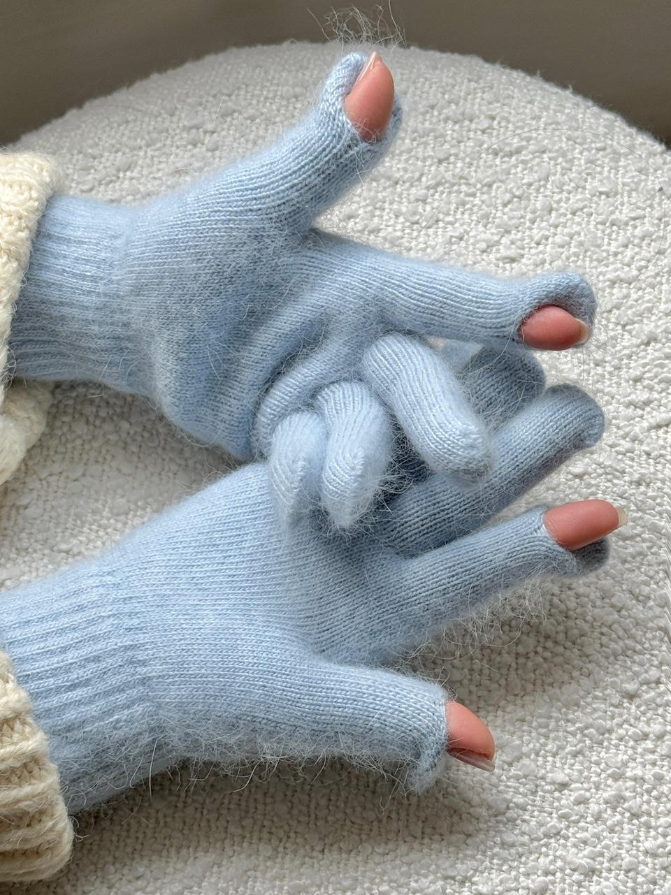 모노플로르 앙고라 손가락 장갑 핑거홀 니트장갑 무지 여성 핸드워머