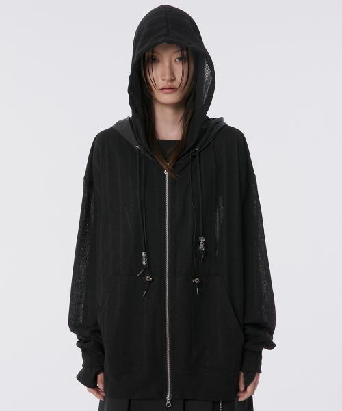 Oversized 2-Hooded Zip Up (FL-139_Black)