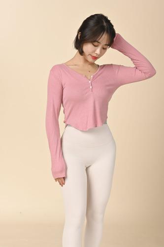 마카 커버업  세미크롭티 트임 헬스 긴팔 요가복 운동복 글램핏 필라테스복 홈트 골지티 찰랑티 단추티