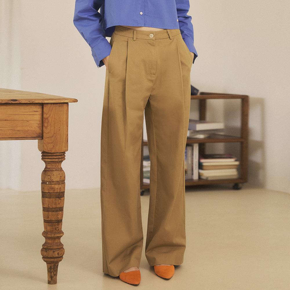 [10/12 예약발송] SIPT7093 원턱 와이드 치노 팬츠_Camel beige