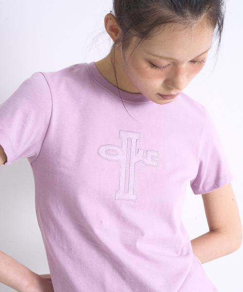 레이스 아플리케 로고 크롭티 라벤더