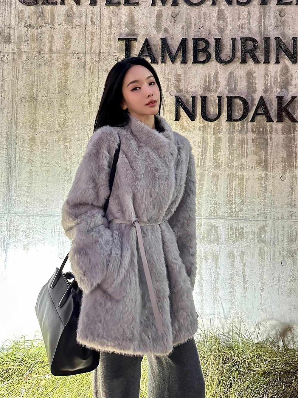 벨티드 소프트 퍼 코트