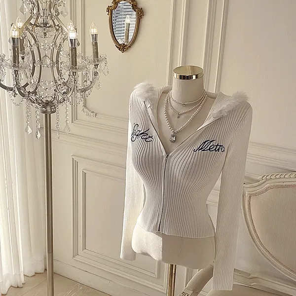 [러블리 발랄~핏예쁨💜] 조든 퍼 집업 니트 / 결혼식 하객룩 데이트룩 파티룩 브라이덜샤워 셀프웨딩 크롭티 크롭니트 겨울니트 퍼니트 골지니트 골지티 집업티