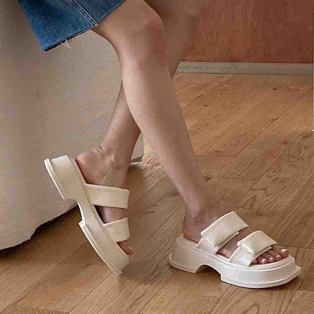 여성 벨크로 굽높은 통굽 슬리퍼