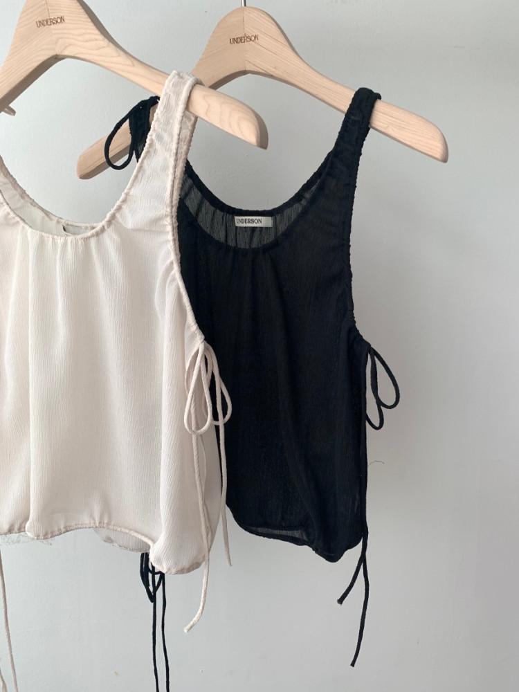 Underson 언더슨 스트링 탑 블라우스 시어 시스루 레이어드 2colors