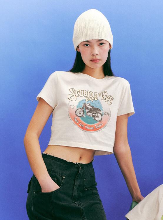 Bicycle Band T-Shirt in Cream VW4ME049-9A