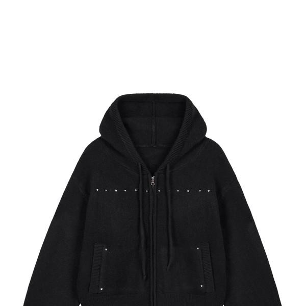 [12/3 예약배송] Studded Knit Hood Zip Up - Black