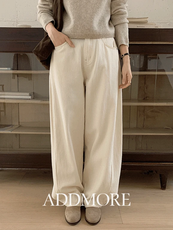 [🍂와이드팬츠/코튼팬츠][에드모어] mps856 커브 사이드 핀턱 버튼 롱 코튼팬츠