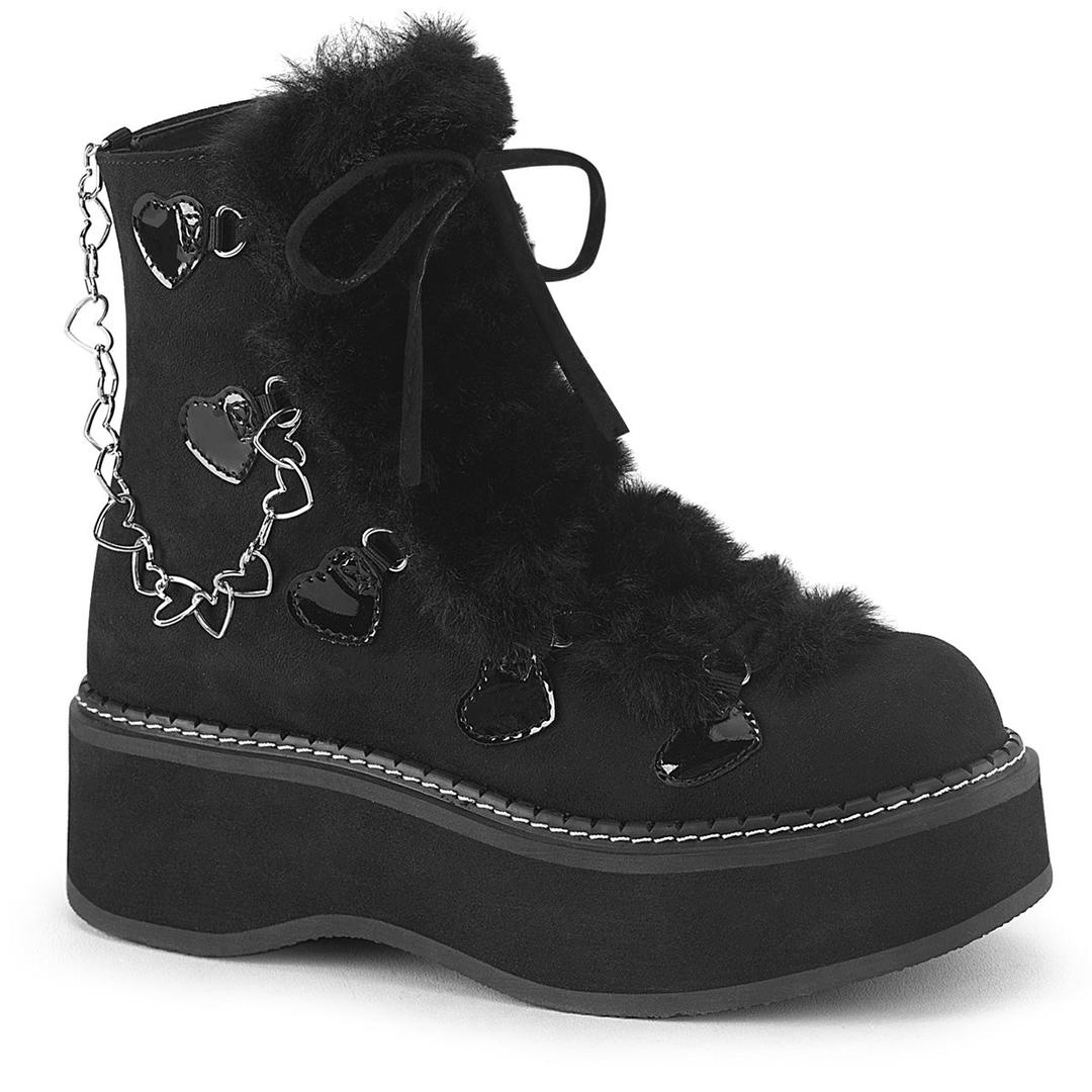Emily-55 - Black Vegan Suede-Faux Fur / 10