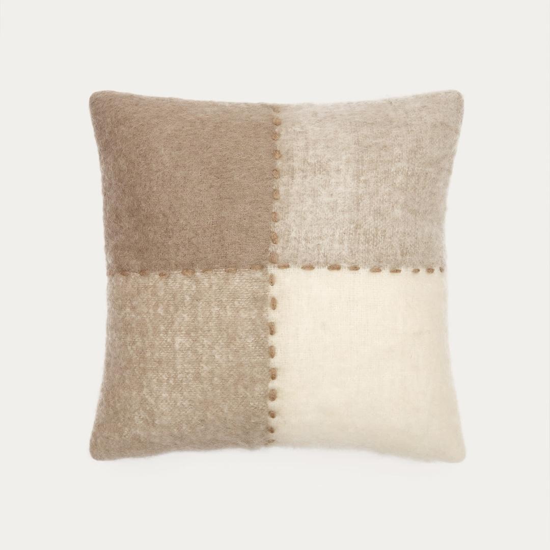 MUNIRA 무니라 브라운 스티칭 체크무늬 울 쿠션커버 45 x 45cm