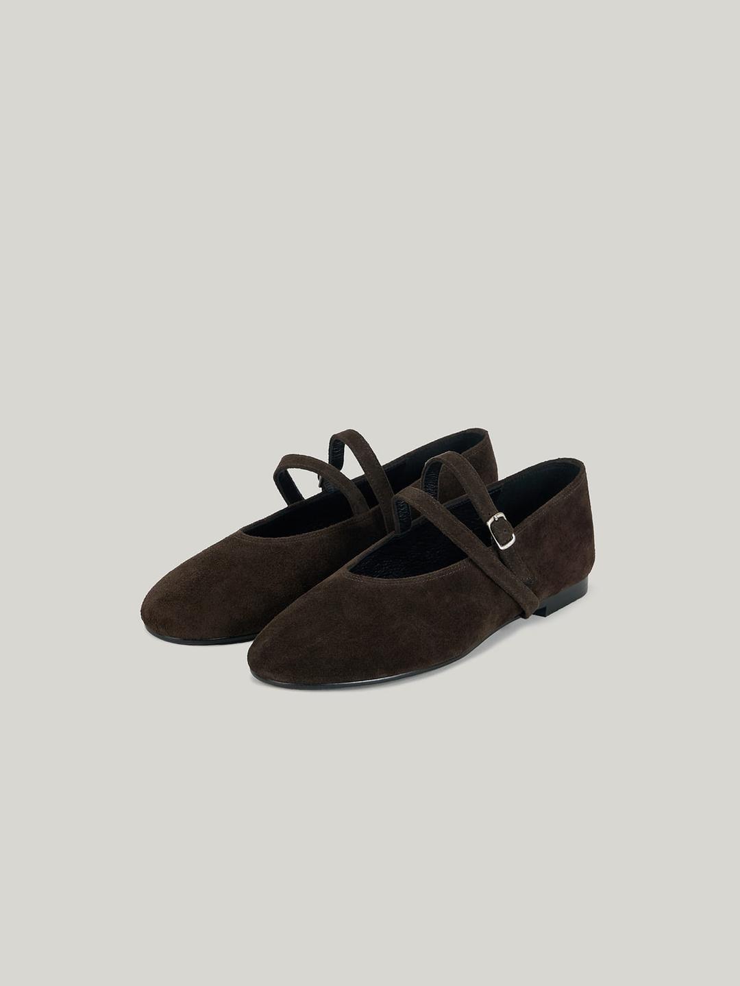 DOUBLE STRAP FLATS (SUEDE BROWN)