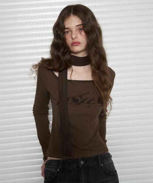스퀘어넥 타이 스카프 티셔츠 [KHAKI]