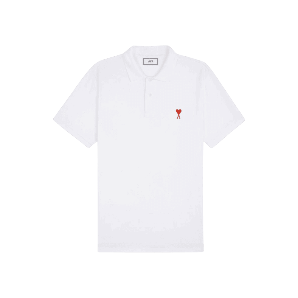 아미 스몰 하트 로고 폴로 셔츠 화이트