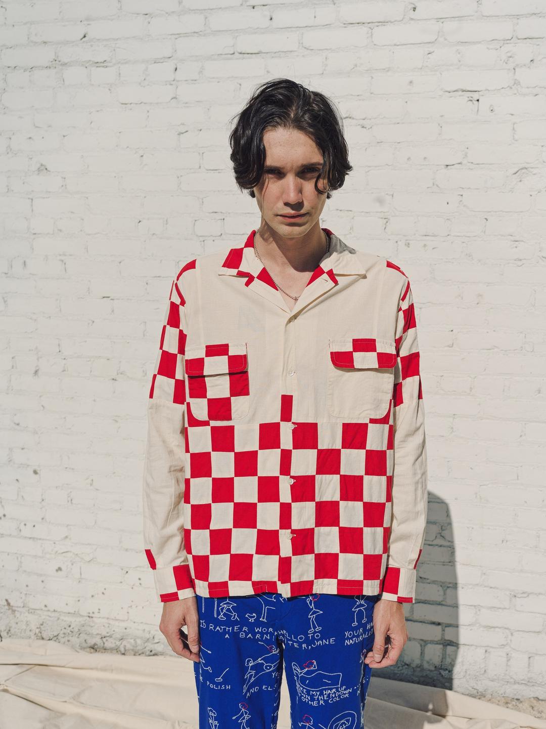 BODE Racing Check Long Sleeve Shirt - White/Red