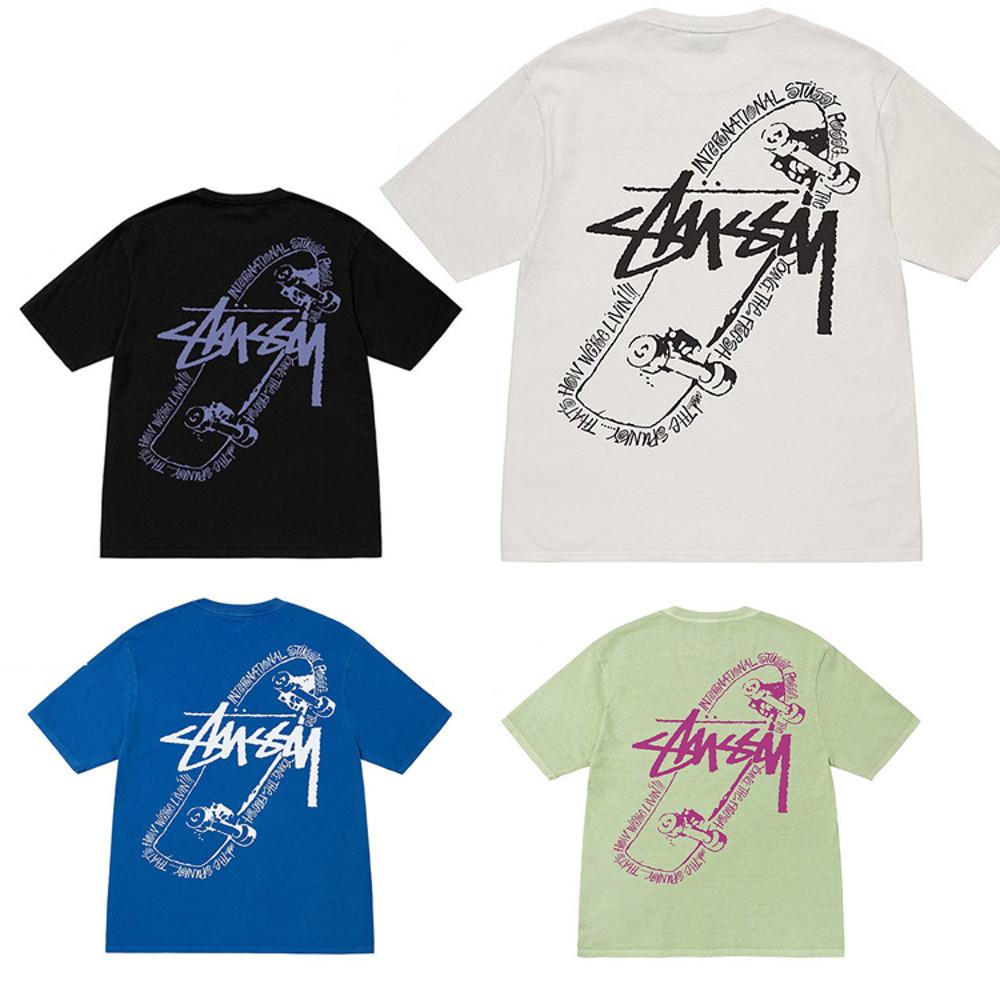 Stussy 스투시 로고 보드 피그먼트 다이 반팔 티셔츠 남녀공용 커플 반팔티