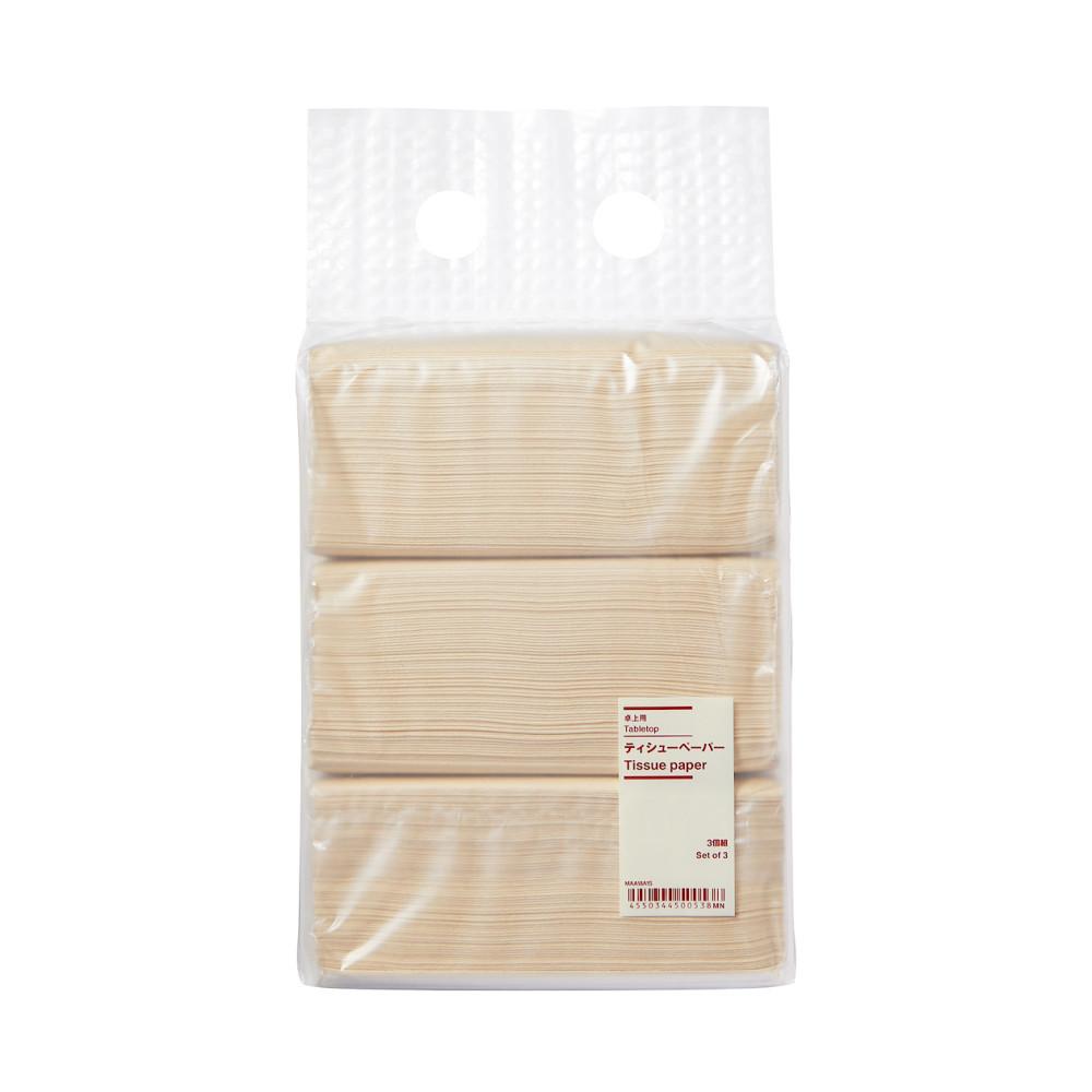 [MUJI] 탁상용 티슈 페이퍼 150매 (2겹) 3세트 천연펄프 미용 무표백 화장지