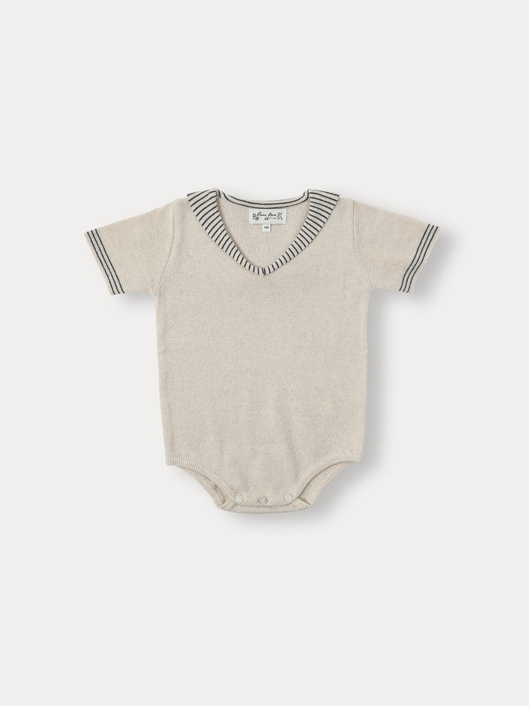 BABY) Marine Collar Knit Body Suit, Beige