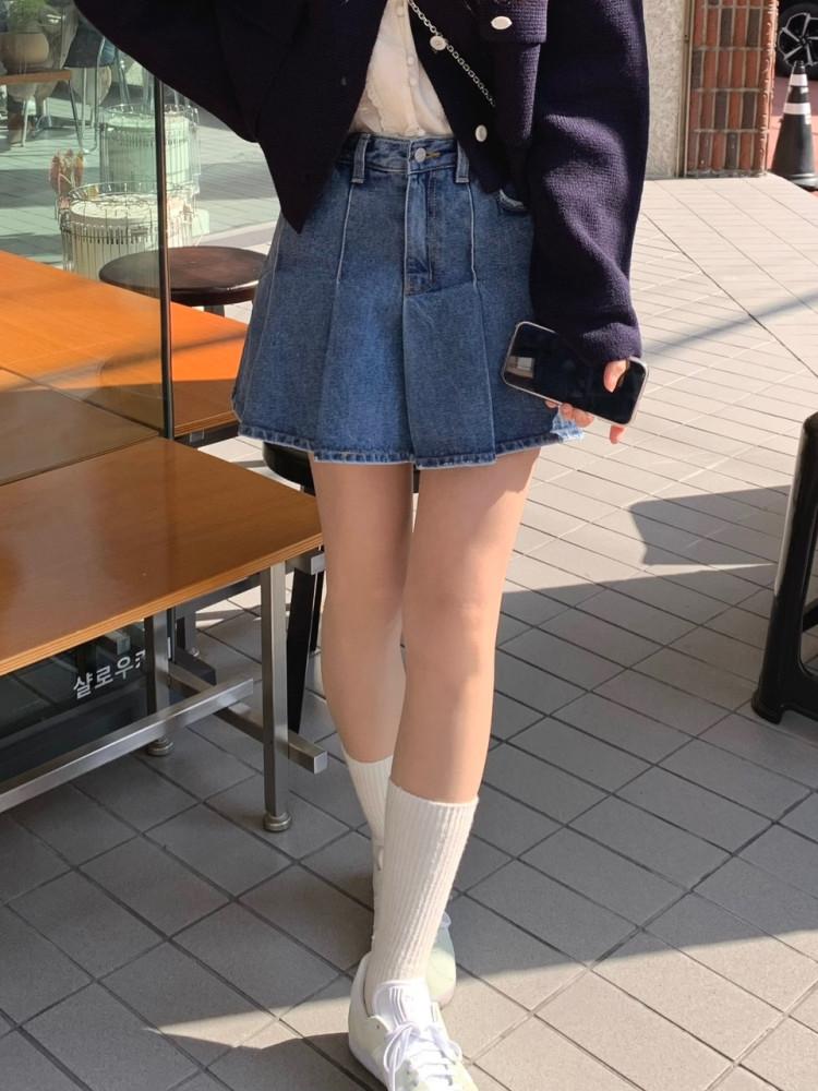 데님 플리츠스커트 (1color) 미니스커트 청치마 플레어스커트 봄치마