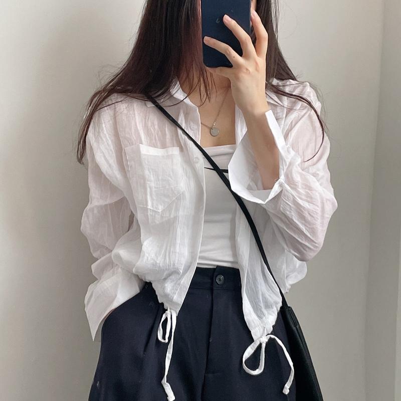 여름필수/햇빛차단, 거즈 스트링 루즈핏 셔츠 블라우스 5color