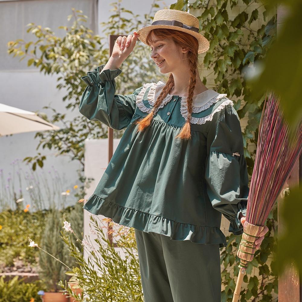 앤의 솔잎 긴팔 투피스 진그린 (30수)