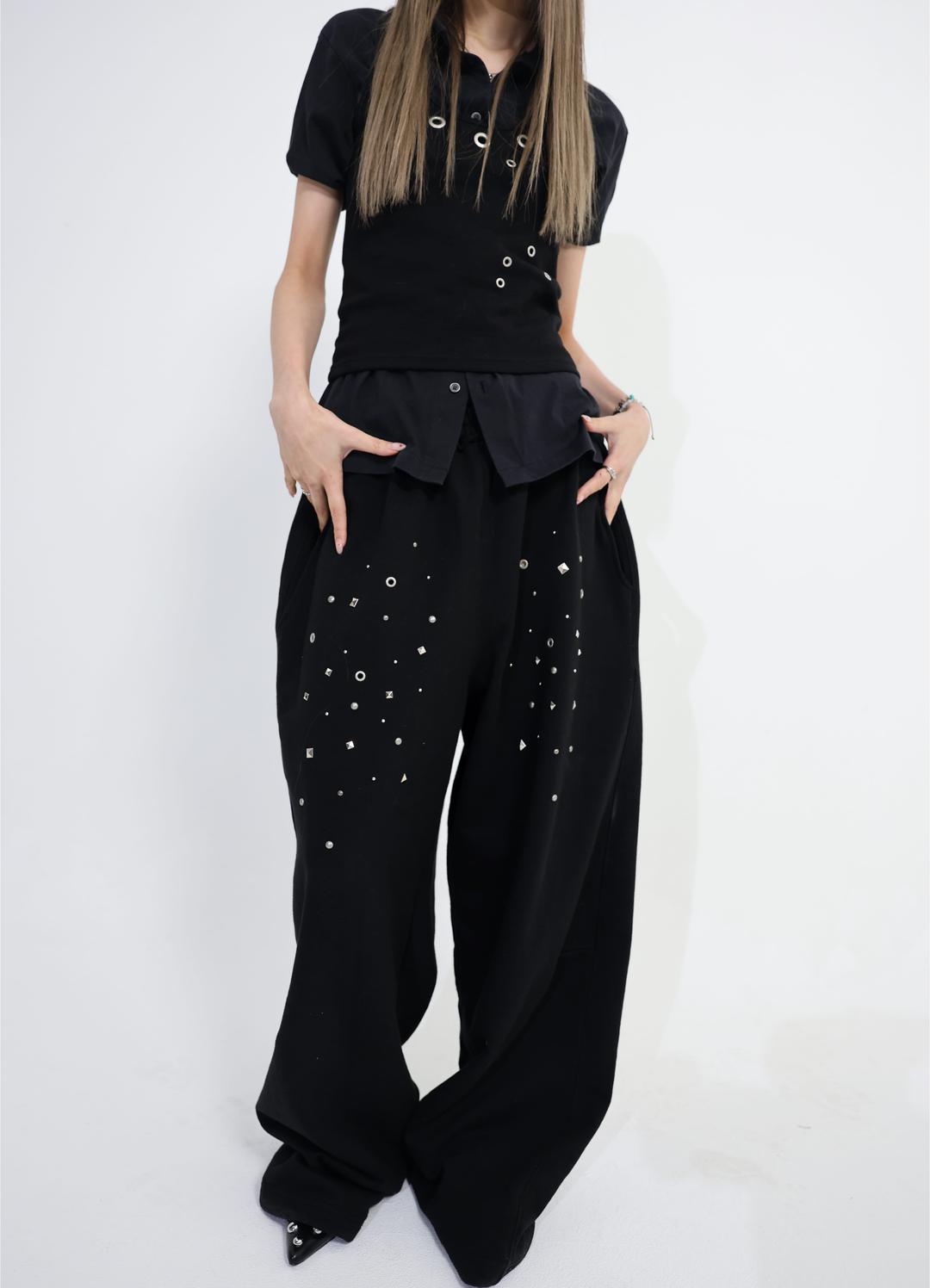 Stud string sweatpants (black)