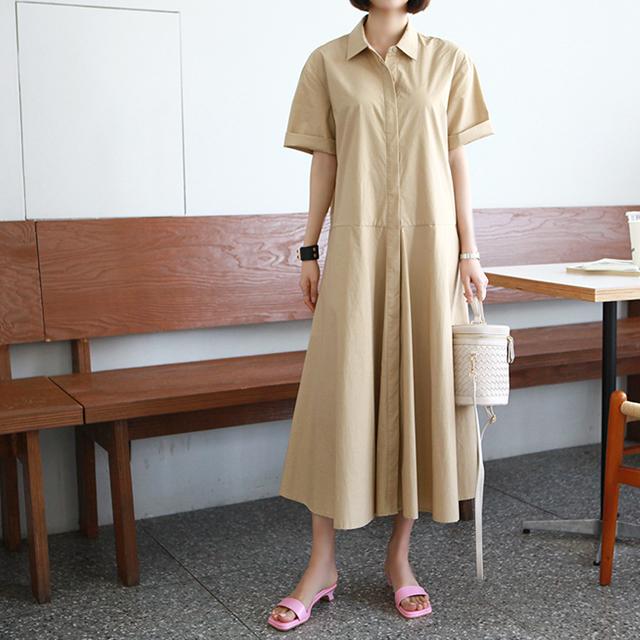 셔츠절개플레어롱원피스(63차 재입고)