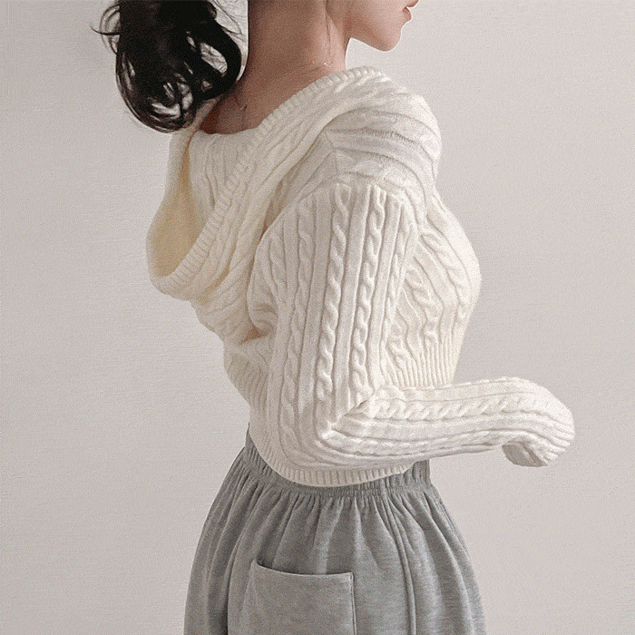 단독❗고퀄리티 마임 꽈배기 후드 크롭니트