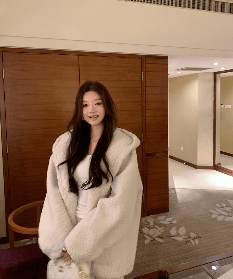 뽀글이 양털 루즈 후드 자켓